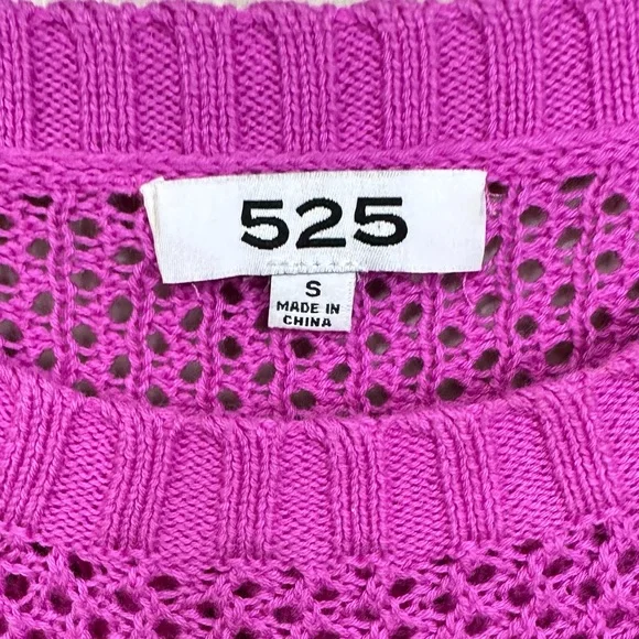 525 America Open Knit Crochet Vibrant Purple Pink Crewneck Sweater - Picture 4 of 7
